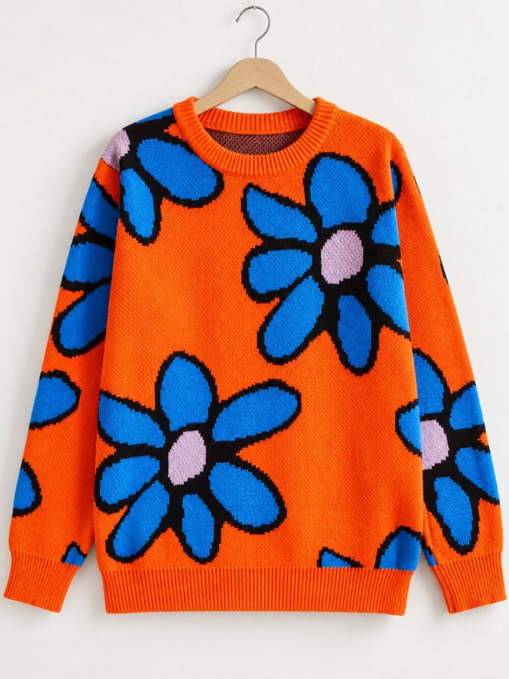 Men’s Floral Graphic Knit Sweater XL Orange Blue NWOT